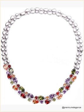 Classic Multi Gemstone Silver Necklace 17" + 2" Extender